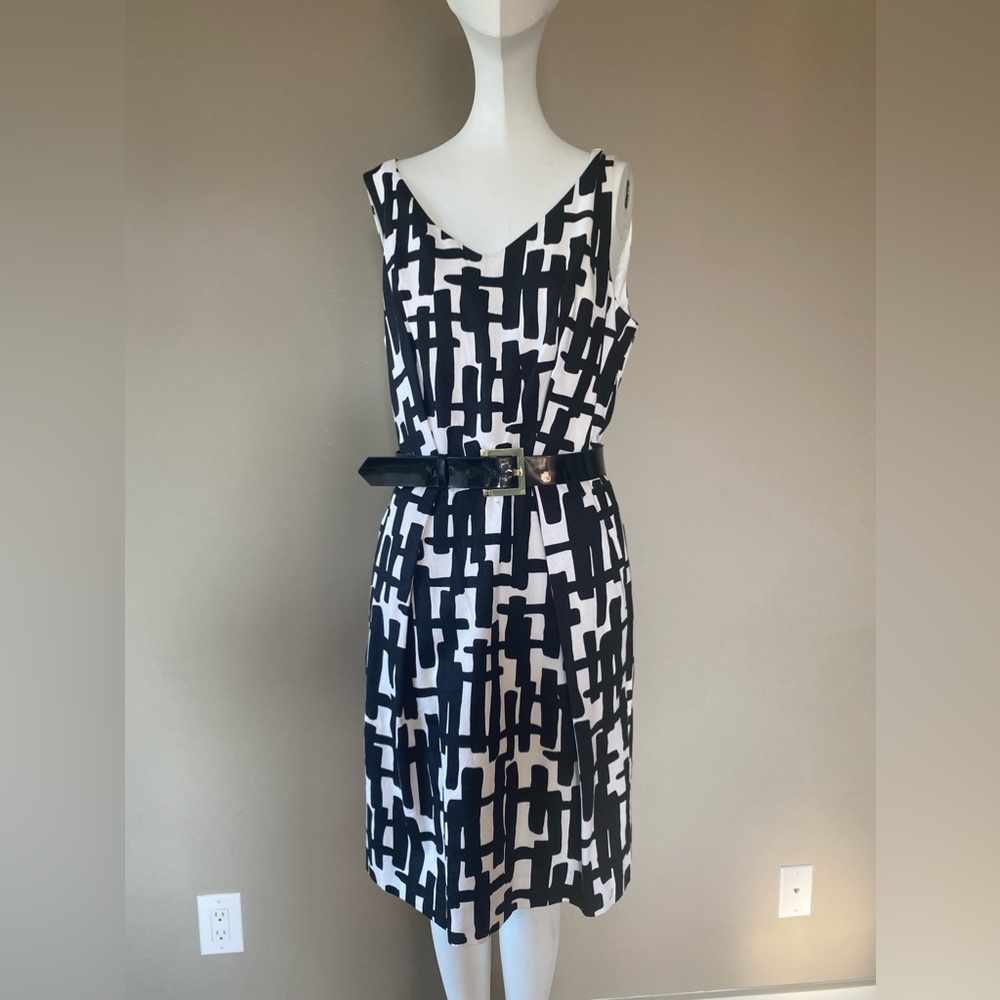 Tahari Black & White Belted Dress - NWT - Size 12
